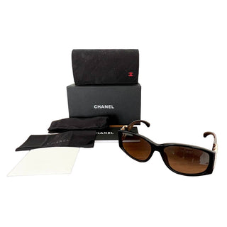 CHANEL Women's Beaded CC Logo Black Frame Square Sunglasses with case