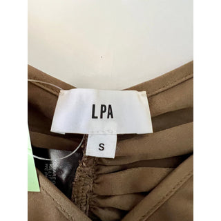 LPA Sleeveless Gathered Wrap Tie Satin Cropped Top 532 Taupe Women's Size Small