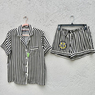 Hipchik Couture Smiley Face Stripe Top & Short Set Women's Black White Size S/M