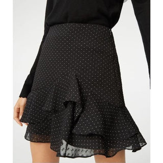 Club Monaco Textured Polka Dot Ruffle Hem A-Line Mini Skirt Black Womens Size 00