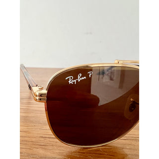 Ray Ban Chromance Polarized Square Eyewear Metal Sunglasses Gold Brown men