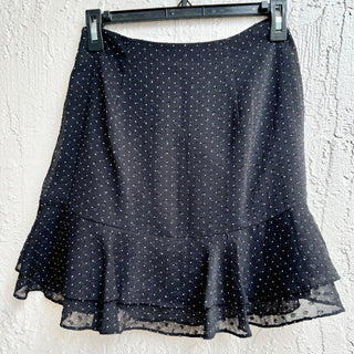 Club Monaco Textured Polka Dot Ruffle Hem A-Line Mini Skirt Black Womens Size 00