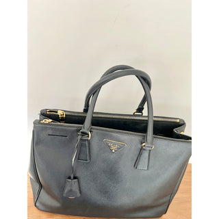 Prada Milano Luxe Saffiano Leather Double Zip Tote Bag Black Women's