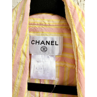 Chanel Sleeveless Double Breasted Striped Top Yellow Pink Women's Size FR 36/US2