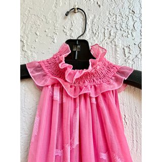 Keepsake Sleeveless Feather Smocked Ruffle Neckline Mini Dress Pink Womens US 4