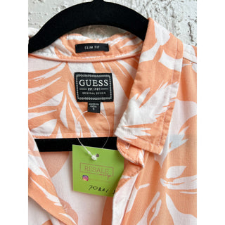 Guess Short Sleeve Retro Palm Slim Fit Button Down Shirt Orange Men's Size Small