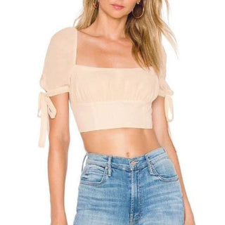 Privacy Please Square Neck Crop Top With Tie Back Ribbon Milkmaid Women's Small