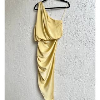 NWT Mable Sonny One Shoulder Satin Sheen Mini Dress Mustard Women's Size Small