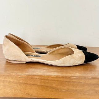 Veronica Beard Suede Leonie D’Orsay Flat Ballet Shoes Fawn/Black Women's Size 40