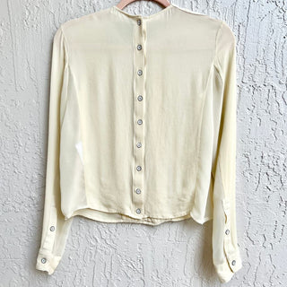 Rag & Bone Long Sleeve Pleated Front Crew Neck Blouse Cream Women's Size XS