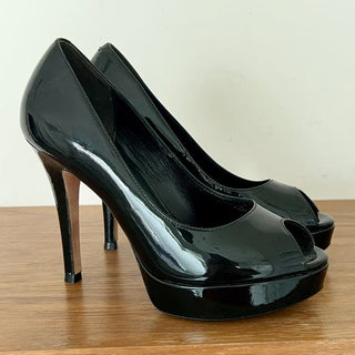 Cole Haan Patent Leather Peep Toe Platform Stiletto Heels Black Women's US 6