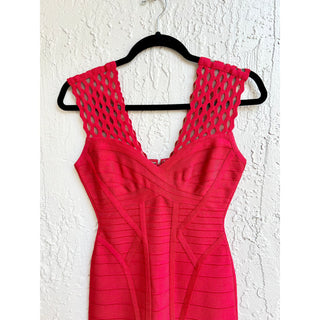 Herve Leger Sleeveless Eyelet Sweetheart Neckline Mini Dress Red Women's Size XS