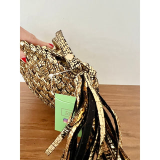 NWOT Arms Of Love Lavinia Tassel Clutch Bag Gold Women's