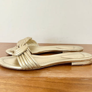 ALEXANDRE BIRMAN Vicky Knotted Leather Slide Flat Sandals Gold Women's Size 40