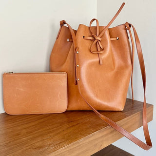 Mansur Gavriel Women's Authentic Leather Crossbody Bucket Bag With Pouch Brown