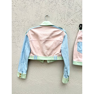 NWOT Balmain Long Sleeve Cropped Denim Jacket&Mini Skirt Set Pastel Women's US 0