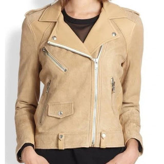 IRO Long Sleeve Suede 100% Lamb Leather Adila Jacket Tan Women's Size FR 40/US 8