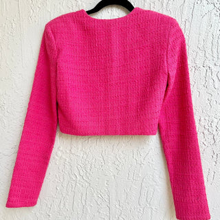 Zara Long Sleeve Textured Tweed Cropped Blazer Jacket Pink Women's Size US XS