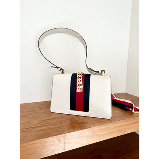 Gucci Women's White Leather Sylvie Chain Shoulder Bag With Grosgrain Web Bow