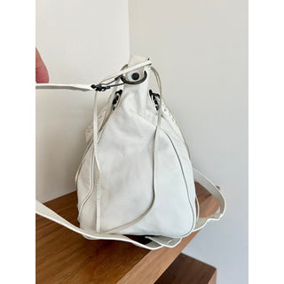 Balenciaga Women's Authentic Leather Motocross Classic Town Satchel Bag White