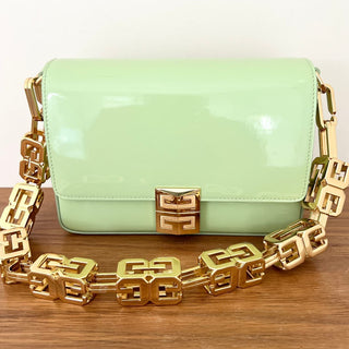 Givenchy Women's Green Leather 4G Cube Gold Chain Strap Shoulder Bag Size Medium