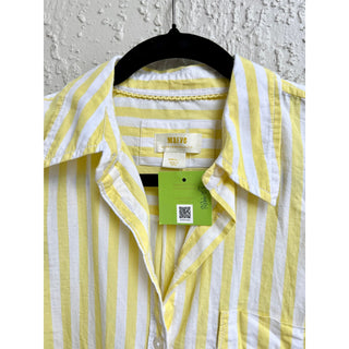 Maeve Long Sleeve Hi Low Hem Striped Button Down Shirt Yellow Women's Size S