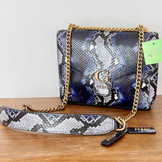 NWOT Guess Shenny Python Vegan Leather Shoulder Bag Blue Women's