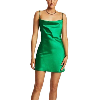 NWT Meshki Tabitha Cowl Neck Satin Mini Slip Dress Emerald Green Women's Medium