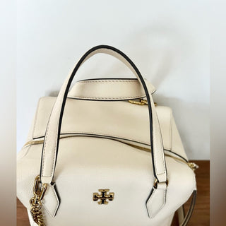 Tory Burch Kira leather satchel bag with shoulder strap cream