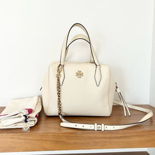 Tory Burch Kira leather satchel bag with shoulder strap cream