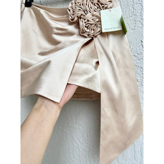 NWT SkyLar Rose Asymmetrical Ruched Side Satin Mini Skirt Beige Women's Small