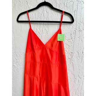 Tibi Spaghetti Strap Asymmetric V Neckline A-Line Midi Dress Red Women's Size 8