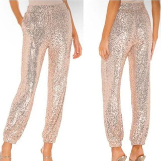 Majorelle Embellished Sequin Cairo Jogger Pants Metallic Gold Champagne Womens M