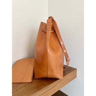 Mansur Gavriel Women's Authentic Leather Crossbody Bucket Bag With Pouch Brown