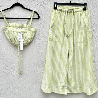 NWT Jonathan Simkhai Hutton Crop Top & Lilia Midi Skirt Set Lime Stripe Womens S