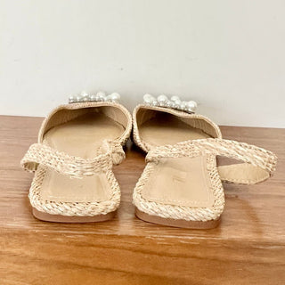 NWOT Zara Pearl Woven Slingback Flat Sandal Beige Women's Size 40 / 9.5