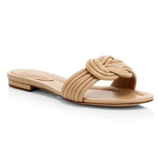 ALEXANDRE BIRMAN Vicky Knotted Leather Slide Flat Sandals Gold Women's Size 40