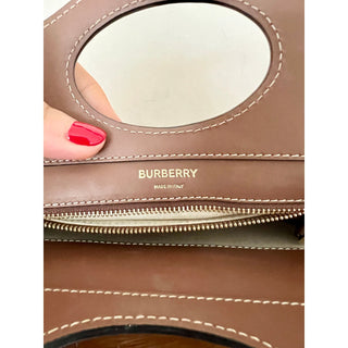 Burberry Horseferry Pocket Top Handle Cross body Bag Brown White Women's Mini