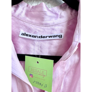 Alexander Wang Ruched Crinkled Satin Button Down Shirt Pink Women's Size 0