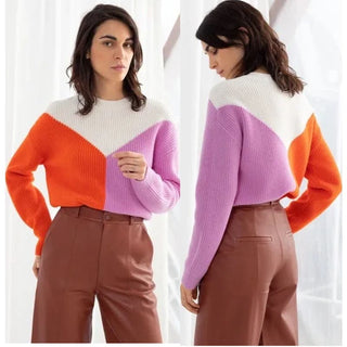 &Other Stories Long Sleeve Wool Blend Knit Pullover Sweater Colorblock Womens XS