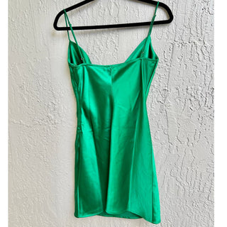 NWT Meshki Tabitha Cowl Neck Satin Mini Slip Dress Emerald Green Women's Medium