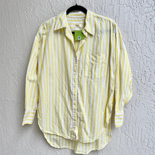 Maeve Long Sleeve Hi Low Hem Striped Button Down Shirt Yellow Women's Size S