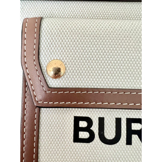 Burberry Horseferry Pocket Top Handle Cross body Bag Brown White Women's Mini