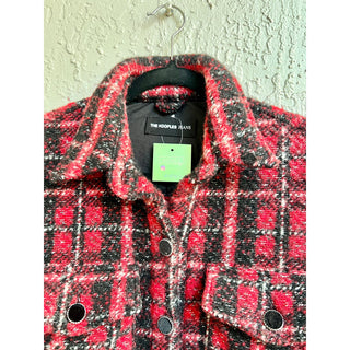 The Koopless Jeans Long Sleeve Tweed Checked Overshirt Jacket Red Women's Size M