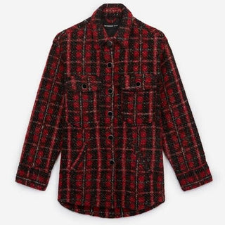 The Koopless Jeans Long Sleeve Tweed Checked Overshirt Jacket Red Women's Size M