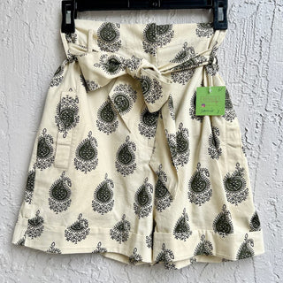 Berenice High Waisted Paisley Paperbag Shorts Cream Women's Size FR 38 / US 6