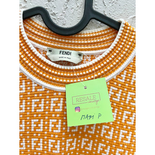 Fendi Short Sleeve Embossed Jacquard Pullover Sweater Orange Women's Size US 0