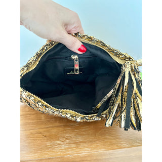 NWOT Arms Of Love Lavinia Tassel Clutch Bag Gold Women's