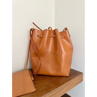 Mansur Gavriel Women's Authentic Leather Crossbody Bucket Bag With Pouch Brown