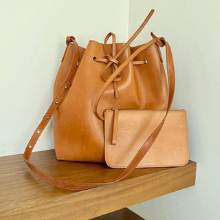 Mansur Gavriel Women's Authentic Leather Crossbody Bucket Bag With Pouch Brown